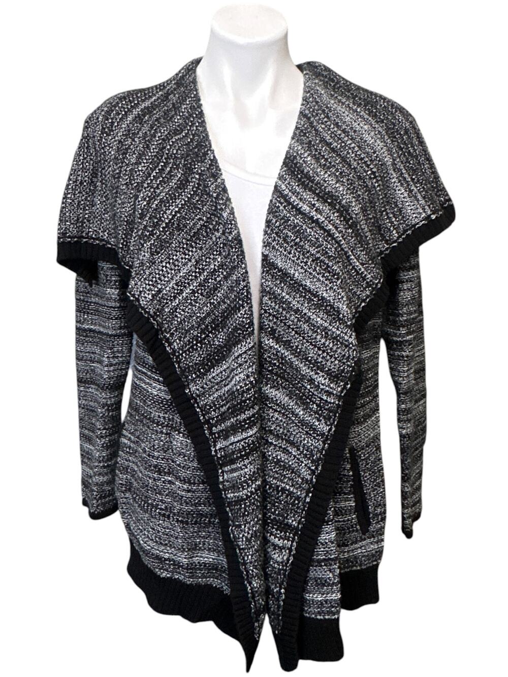 Ann Taylor Waterfall Cardigan Marled Black White Short Sleeve Women's Medium